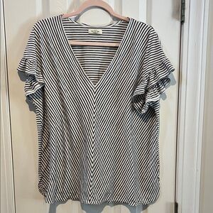 Max Studio Black and White Striped V-Neck Blouse